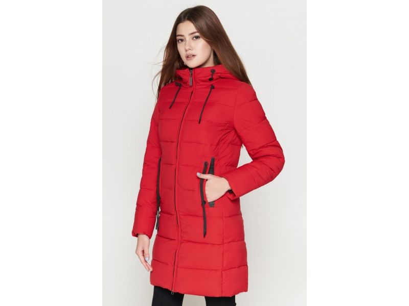 Женский пуховик зимний молодежный цвет красный модель 25005, фото 4