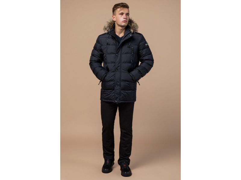 Куртка с карманами мужская темно-синяя зимняя модель 15335, фото 4