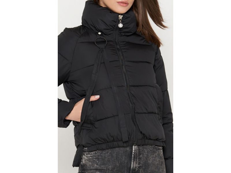 Молодежный пуховик осенне-весенний черного цвета женский модель 25222, фото 4