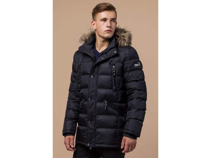 Куртка с капюшоном зимняя мужская черного цвета модель 15335, фото 4