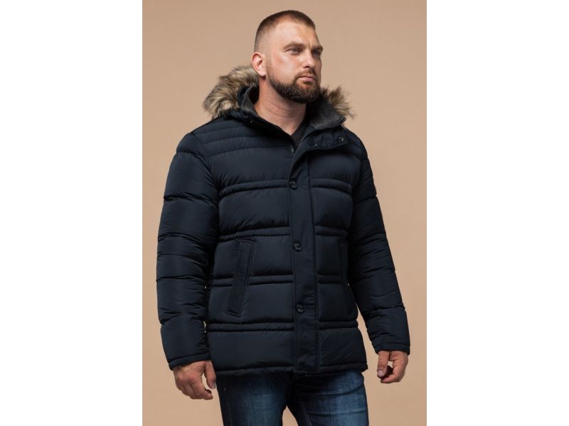 Зимняя куртка большого размера мужская темно-синего цвета модель 1365, фото 4