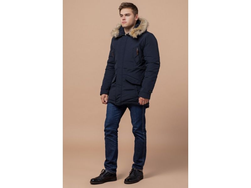 Мужская синяя парка зимняя стандартной длины модель 32450, фото 4