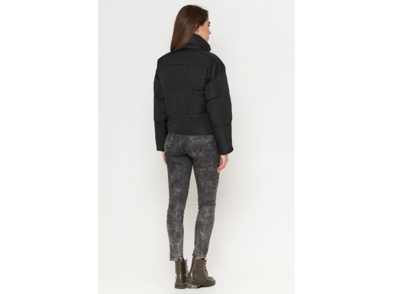 Молодежный пуховик осенне-весенний женский черный короткий модель 25233, фото 3
