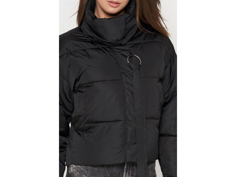 Молодежный пуховик осенне-весенний женский черный короткий модель 25233, фото 4