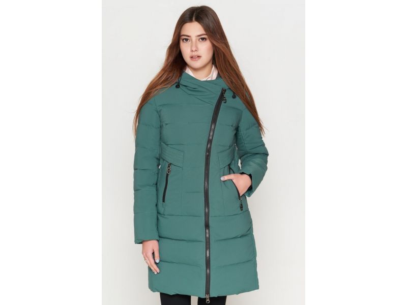Пуховик молодежный женский зимний зеленый модель 25035, фото 4