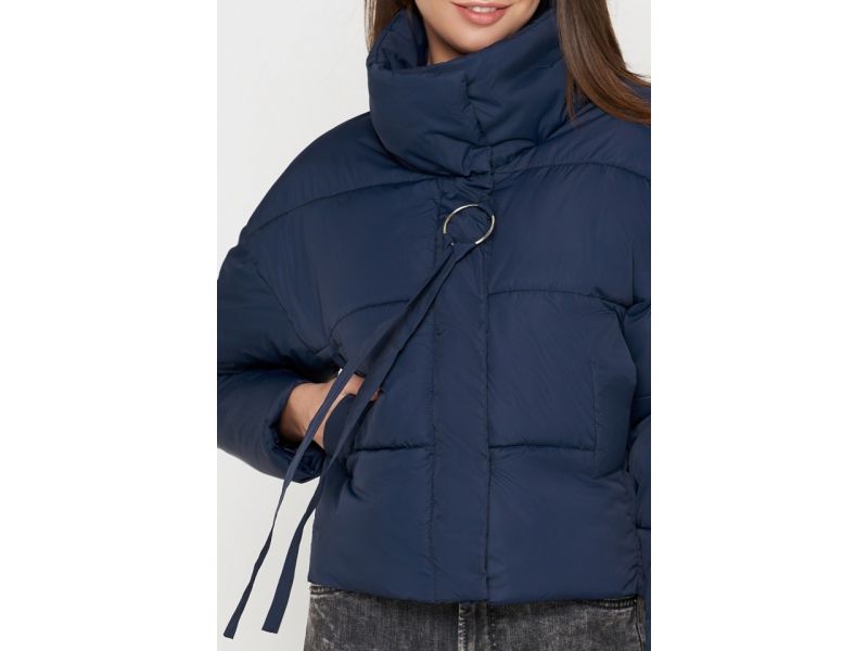 Молодежный короткий осенне-весенний пуховик синего цвета женский модель 25233, фото 4