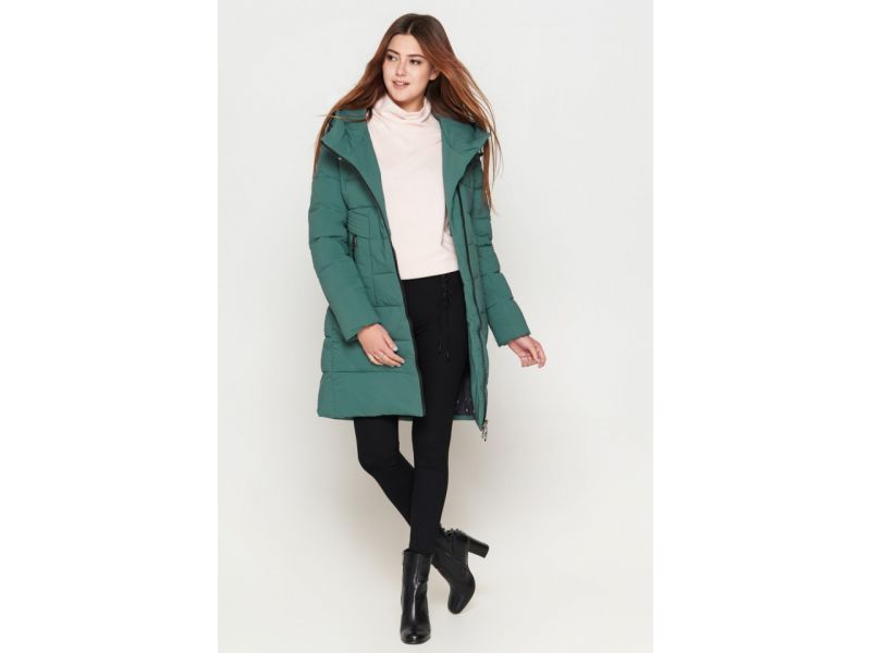Пуховик молодежный женский зимний зеленый модель 25035, фото 3