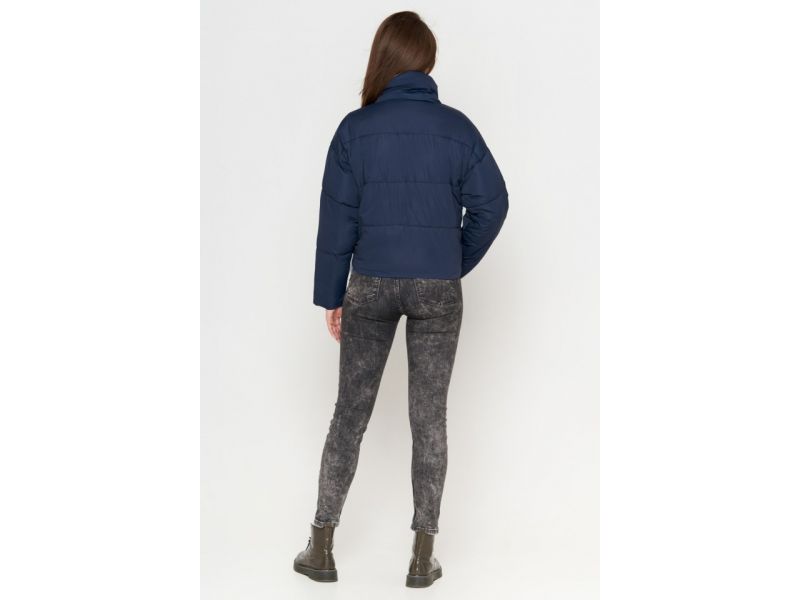 Молодежный короткий осенне-весенний пуховик синего цвета женский модель 25233, фото 3