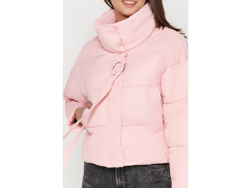 Пудровый женский молодежный пуховик осенне-весенний модель 25233, фото 4