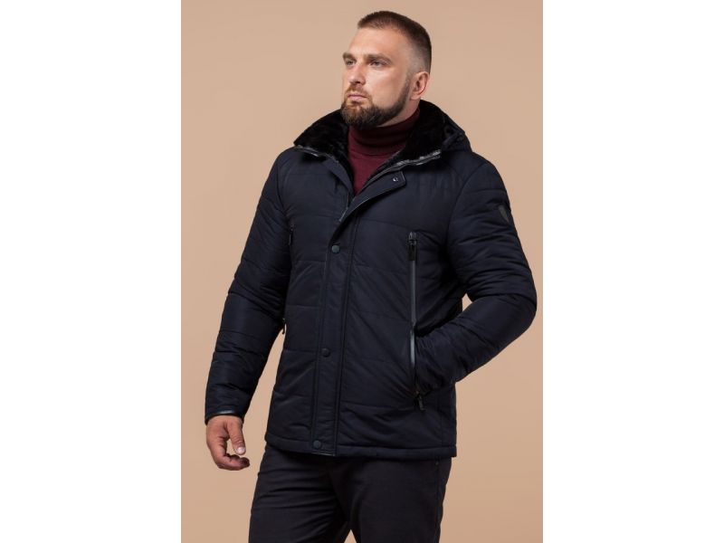 Мужская куртка темно-синего цвета зимняя теплая модель TCX1009, фото 4
