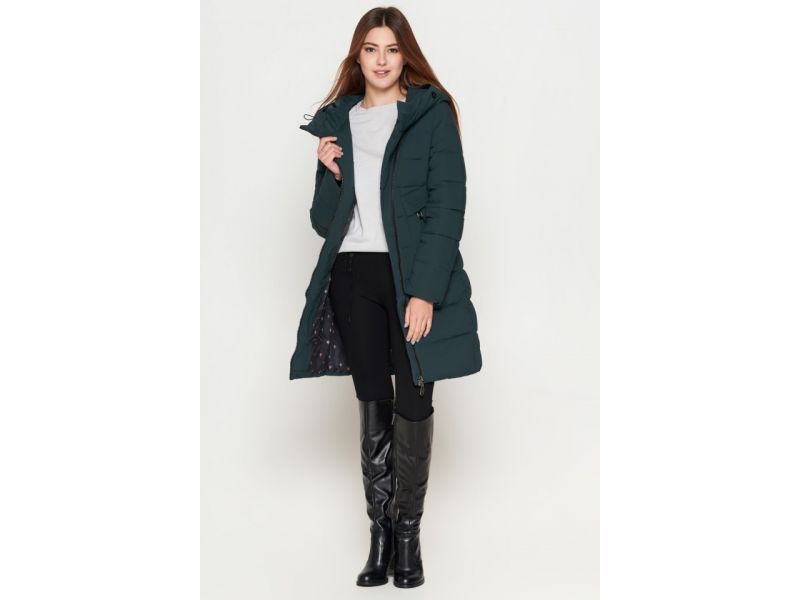 Пуховик женский зимний темно-зеленый молодежный модель 25325, фото 3