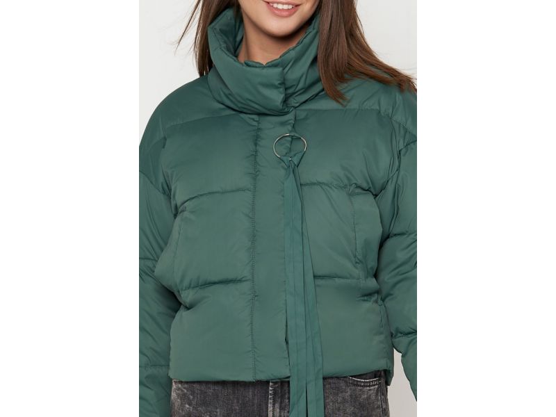 Женский пуховик зеленого цвета осенне-весенний молодежный модель 25233, фото 4