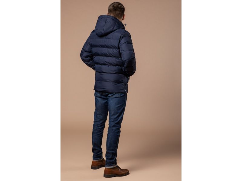 Куртка темно-синего цвета мужская с капюшоном зимняя модель 20180, фото 5