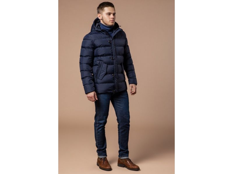 Куртка темно-синего цвета мужская с капюшоном зимняя модель 20180, фото 4