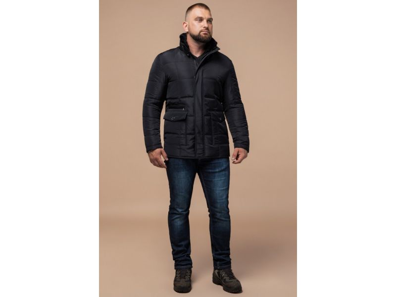Мужской пуховик модный зимний цвет черный модель 3845, фото 4