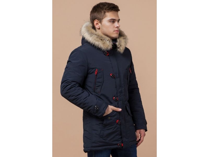 Мужская зимняя парка теплая цвет синий-красный модель 38230, фото 4