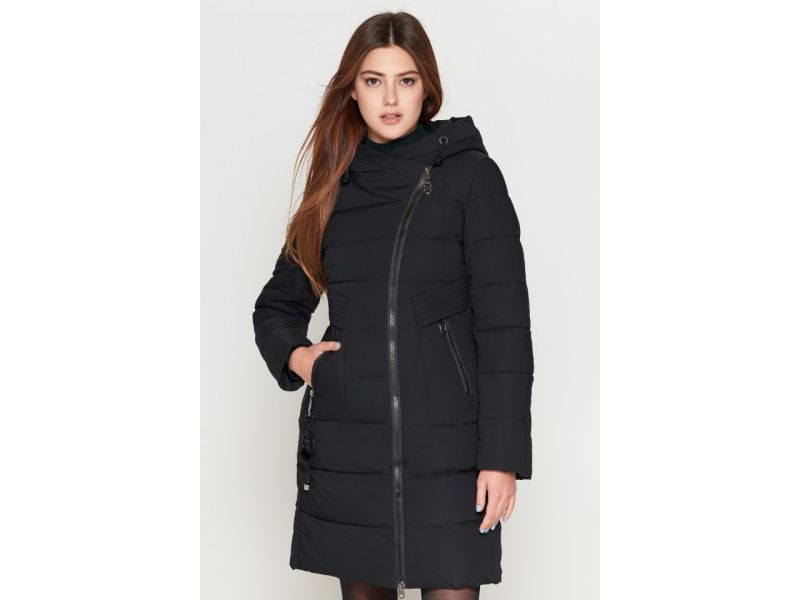 Пуховик женский черный на зиму молодежный модель 25325, фото 4