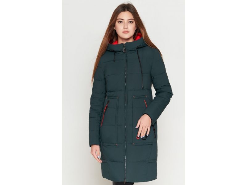 Темно-зеленый пуховик женский молодежный модель 25055, фото 4