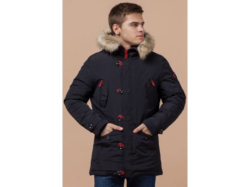 Парка зимняя с ветрозащитной планкой мужская цвет черный-красный модель 38230, фото 4