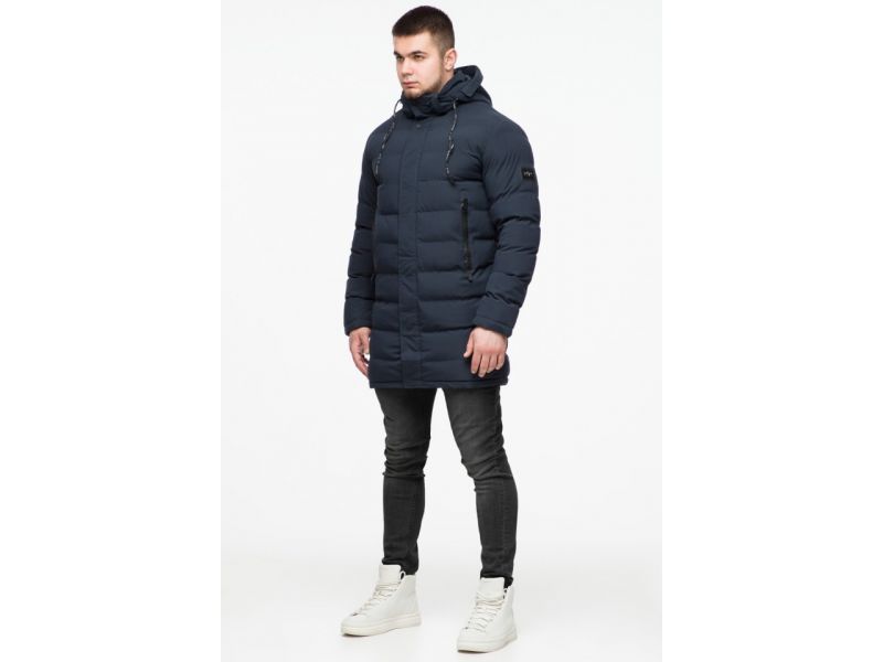 Удлиненная зимняя мужская молодежная куртка темно-синяя модель 25200, фото 4