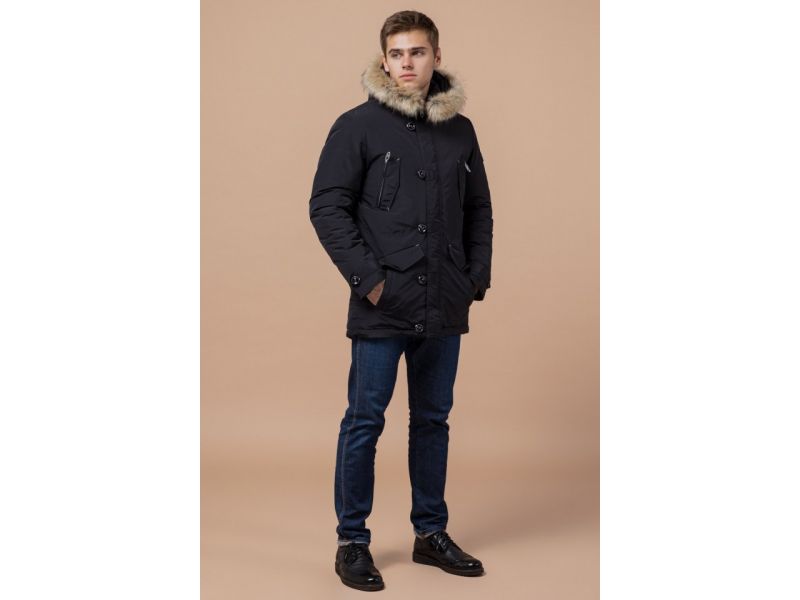 Зимняя мужская парка стандартной длины цвет черный-серый модель 38230, фото 4