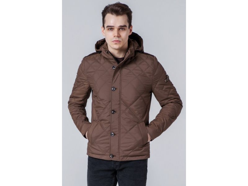 Ветровка осенне-весенняя мужская стеганая коричневого цвета модель 1268, фото 4