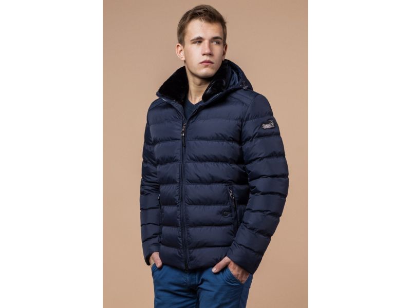 Куртка темно-синяя брендовая для мужчин зимняя модель 24324, фото 4