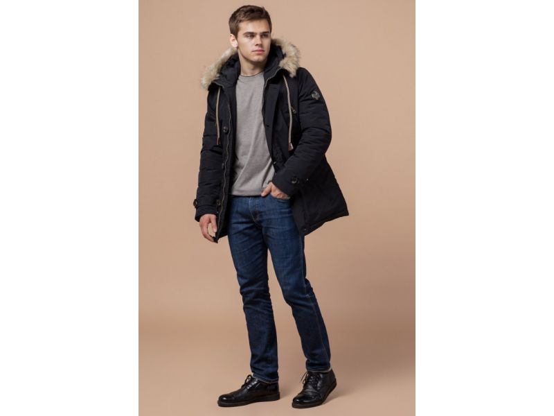 Мужская черная парка зимняя с воротником модель 38950, фото 4