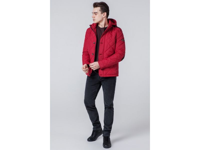Яркая красная осенне-весенняя ветровка мужская модель 1268, фото 4