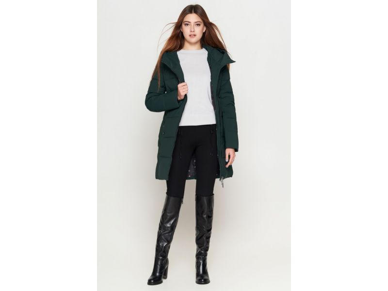 Пуховик женский на зиму темно-зеленый молодежный модель 25395, фото 3