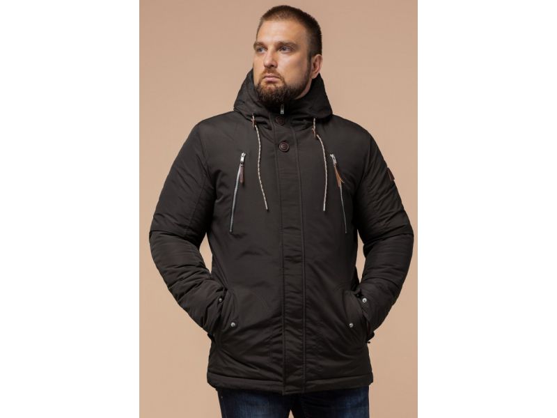 Коричневая парка мужская зимняя теплая модель 43015, фото 4