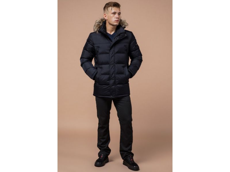 Куртка синяя на молнии мужская зимняя модель 24712, фото 4