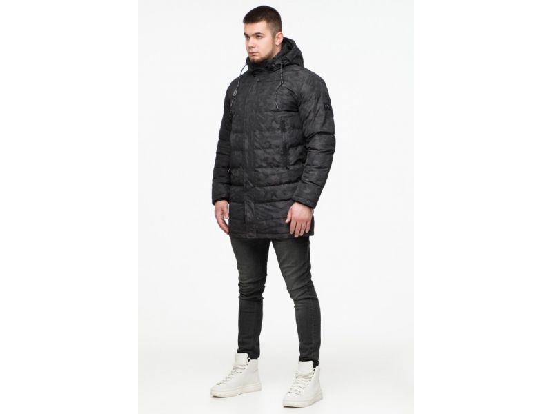 Дизайнерская мужская молодежная куртка черная на зиму модель 25260, фото 4