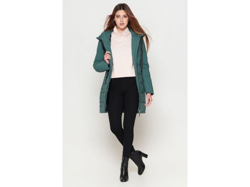Зимний женский молодежный пуховик цвет зеленый модель 25125, фото 3