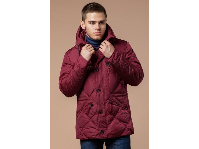 Красная зимняя куртка стеганая для мужчин модель 12481, фото 4