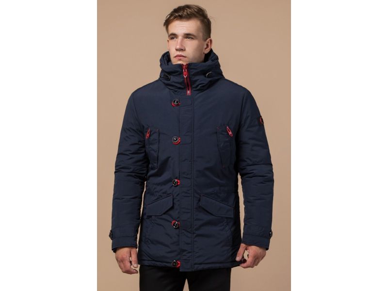 Парка мужская с воротником-стойкой зимняя цвет синий-красный модель 44230, фото 4