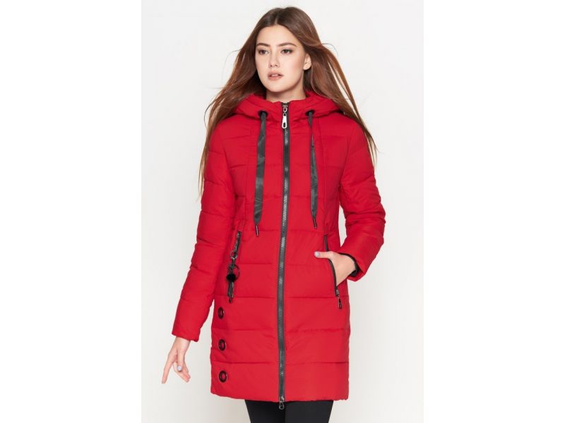 Зимний пуховик молодежный женский красный модель 25125, фото 4