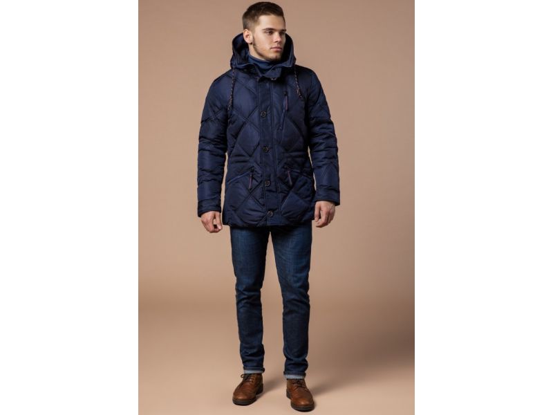 Зимняя темно-синяя куртка с пуговицами мужская модель 12481, фото 4