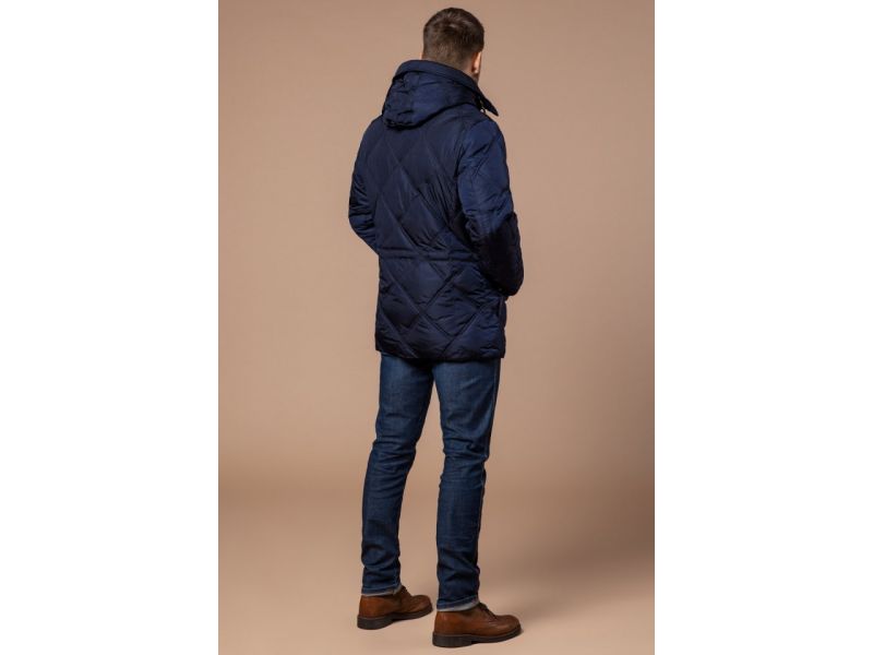 Зимняя темно-синяя куртка с пуговицами мужская модель 12481, фото 5