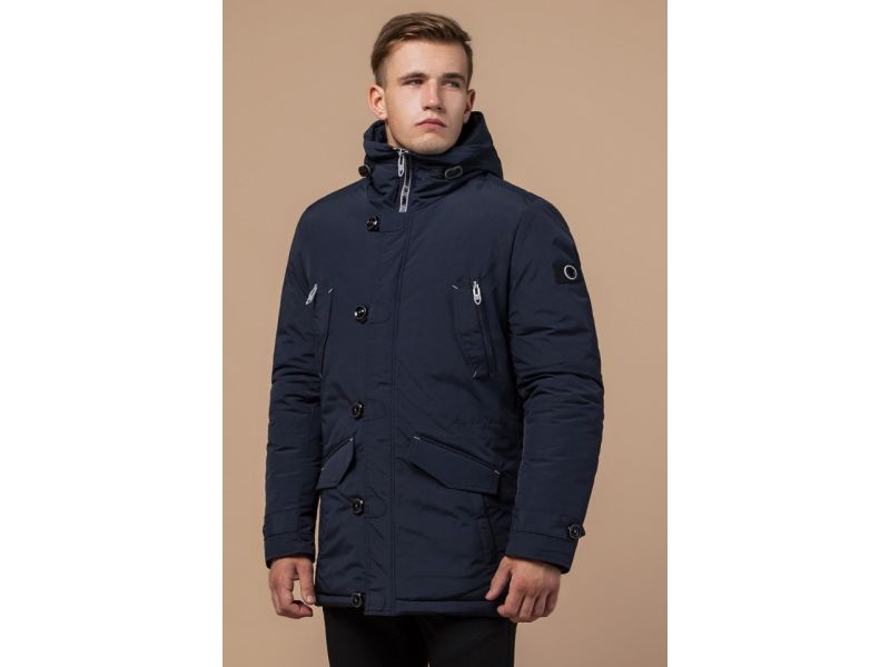 Мужская парка с манжетами зимняя цвет синий-серый модель 44230, фото 4