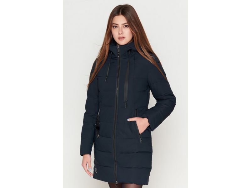 Зимний молодежный женский темно-синий пуховик модель 25435, фото 4