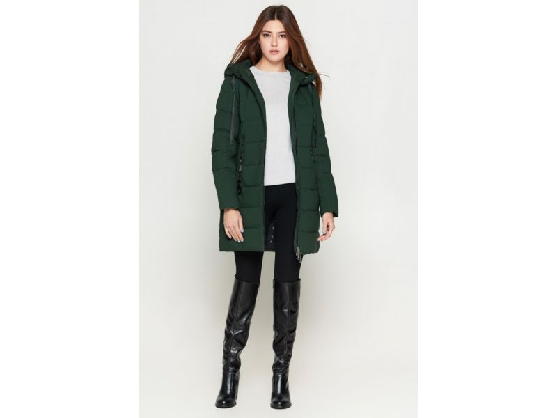 Зимний пуховик цвета хаки женский молодежный модель 25435, фото 3