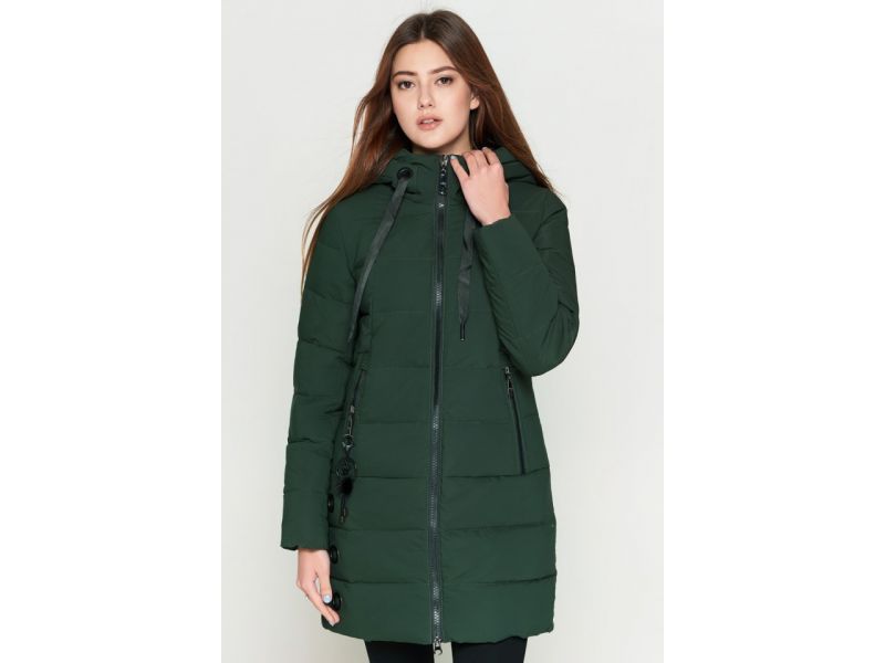 Зимний пуховик цвета хаки женский молодежный модель 25435, фото 4