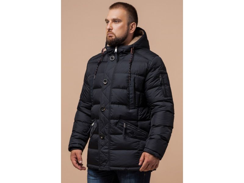 Графитовая куртка зимняя качественного пошива для мужчин модель 26402, фото 4