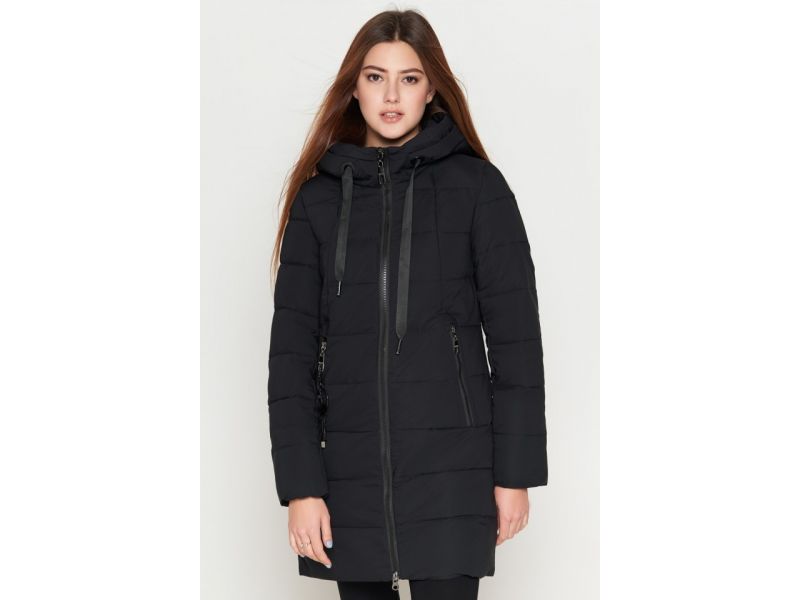 Зимний черный пуховик женский молодежный модель 25435, фото 4