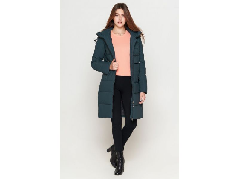 Молодежный пуховик на зиму женский цвет бирюза модель 25165, фото 3