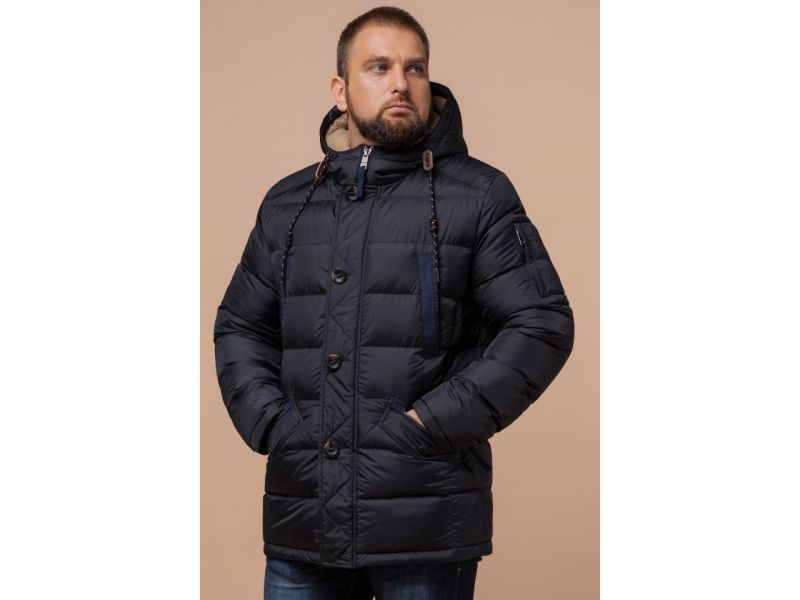 Сине-черная мужская куртка с капюшоном зимняя модель 26402, фото 4