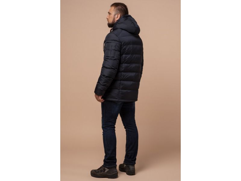 Сине-черная мужская куртка с капюшоном зимняя модель 26402, фото 5