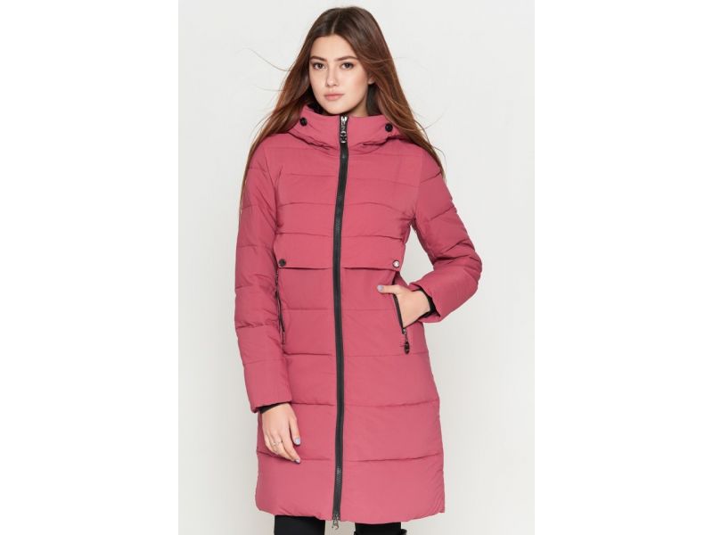 Молодежный зимний розовый пуховик женский на зиму модель 25165, фото 4
