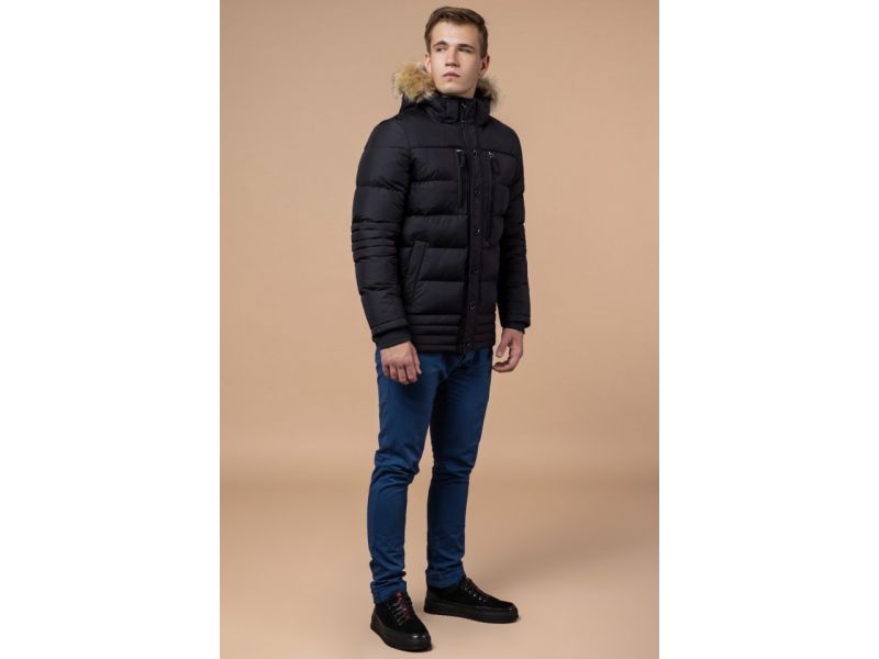 Зимняя короткая куртка мужская черного цвета модель 45610, фото 4